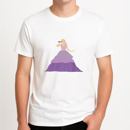 Purple Dress - Taylor Unisex T-Shirt, worn by a male model.