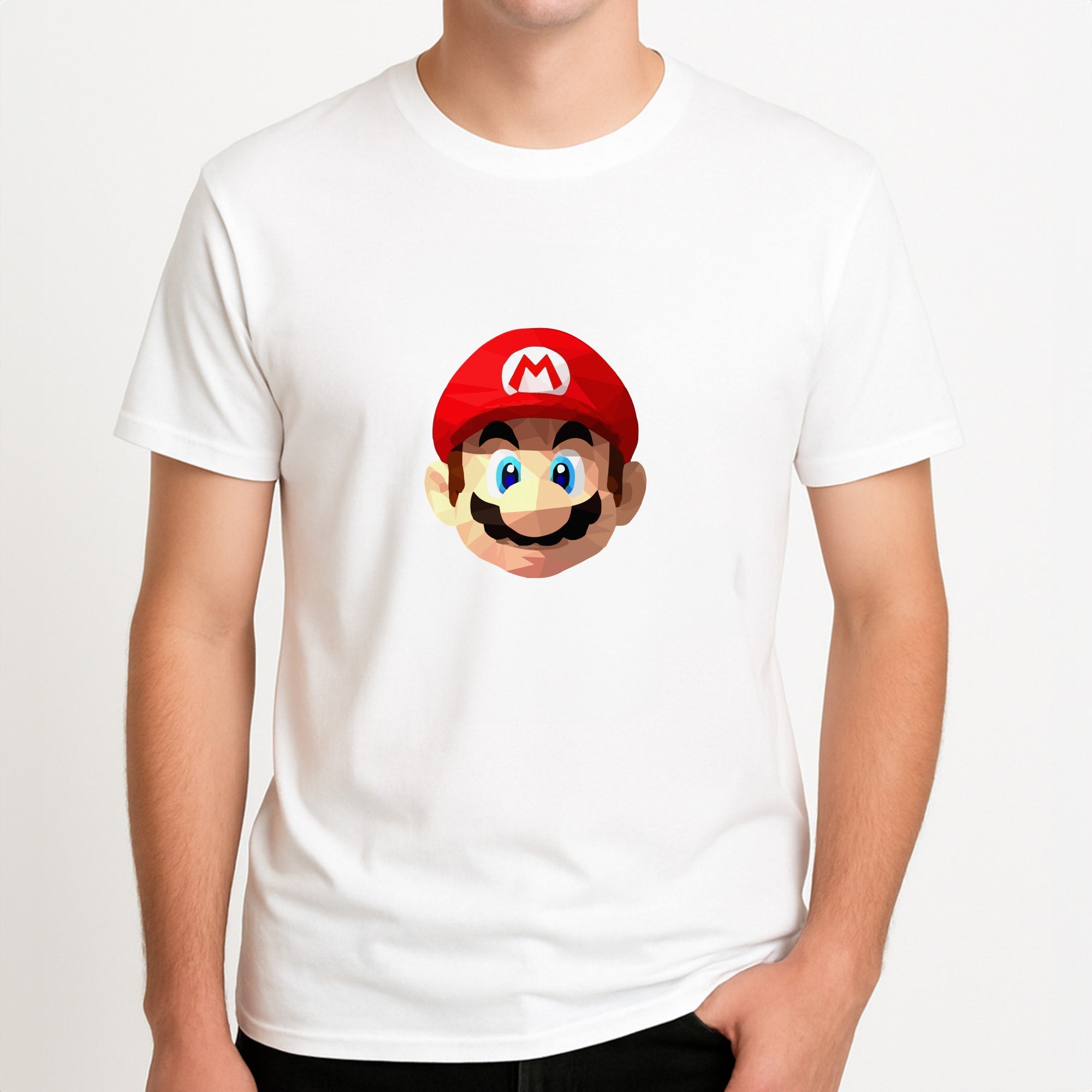 Mario Face - Mario Unisex T-Shirt, worn by a male model.