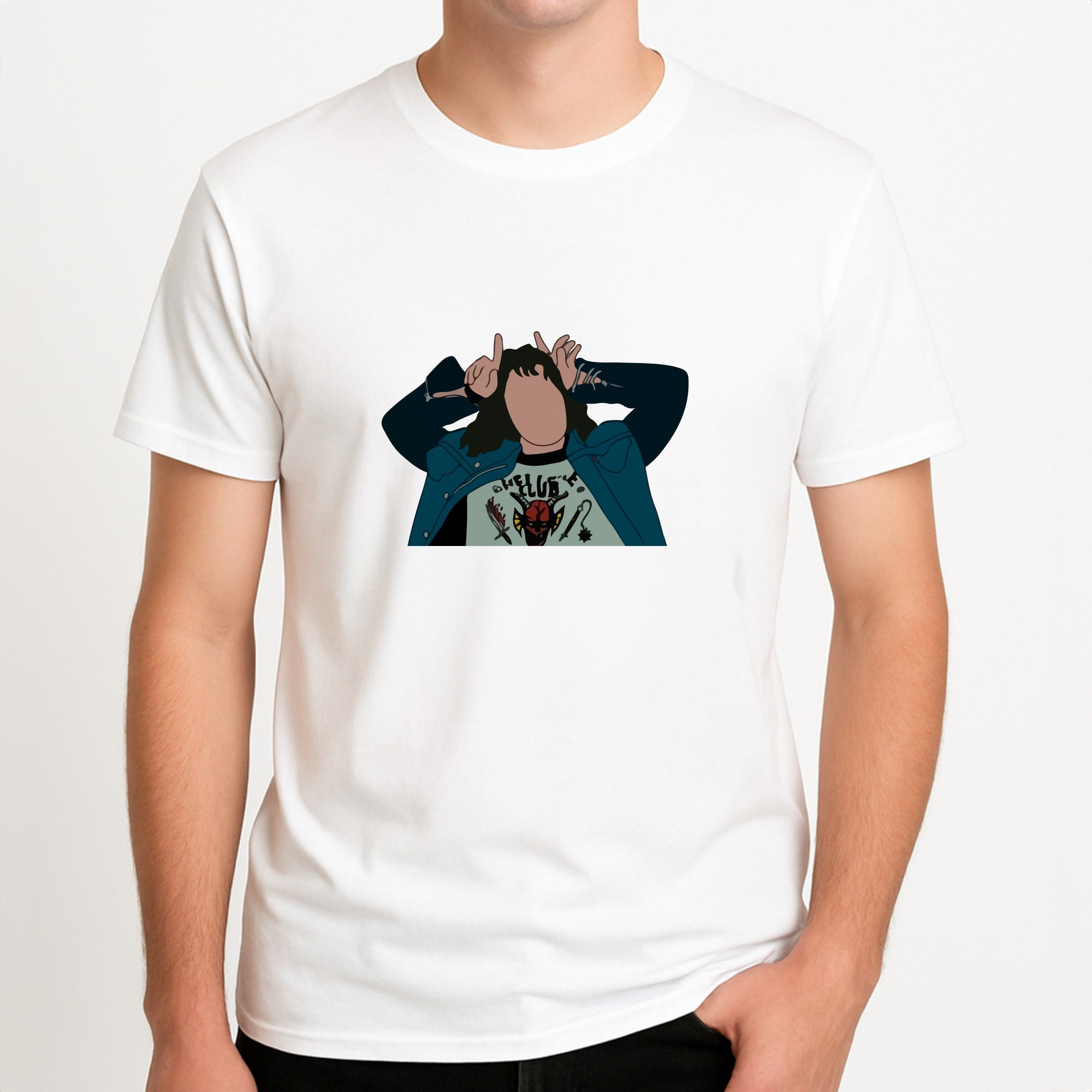 Eddie Munson Unisex T-Shirt, worn by a male model.