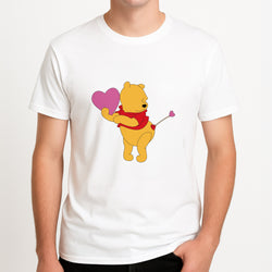 Cupid Pooh Valentine's Unisex T-Shirt, worn by a male model.