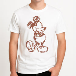 Sketched Mouse Outline Beige  Unisex T-Shirt, worn by a male model.