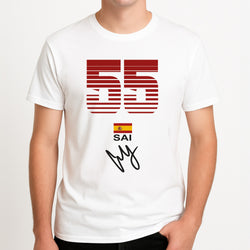 Sainz - F1 Unisex T-Shirt, worn by a male model.