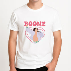 Boone Heart Unisex T-Shirt, worn by a male model.