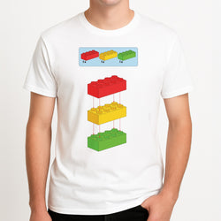 Bricks Instruction Set Unisex T-Shirt, worn by a male model.