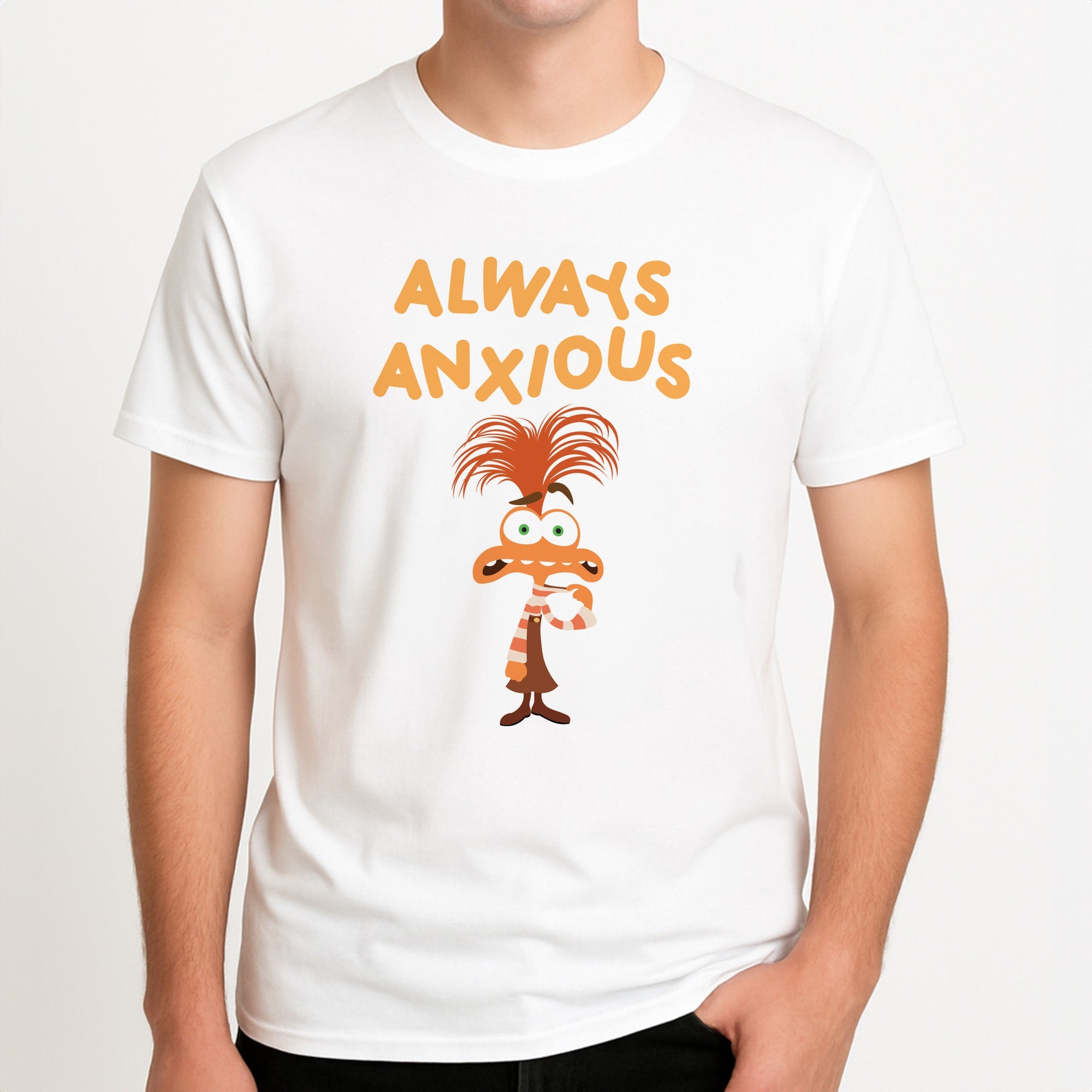 Always Anxious - Inside Out Unisex T-Shirt, worn by a male model.