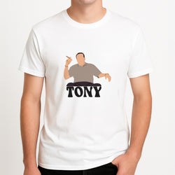 Tony Unisex T-Shirt, worn by a male model.