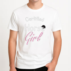 Certified Horse Girl - Horses Unisex T-Shirt, worn by a male model.