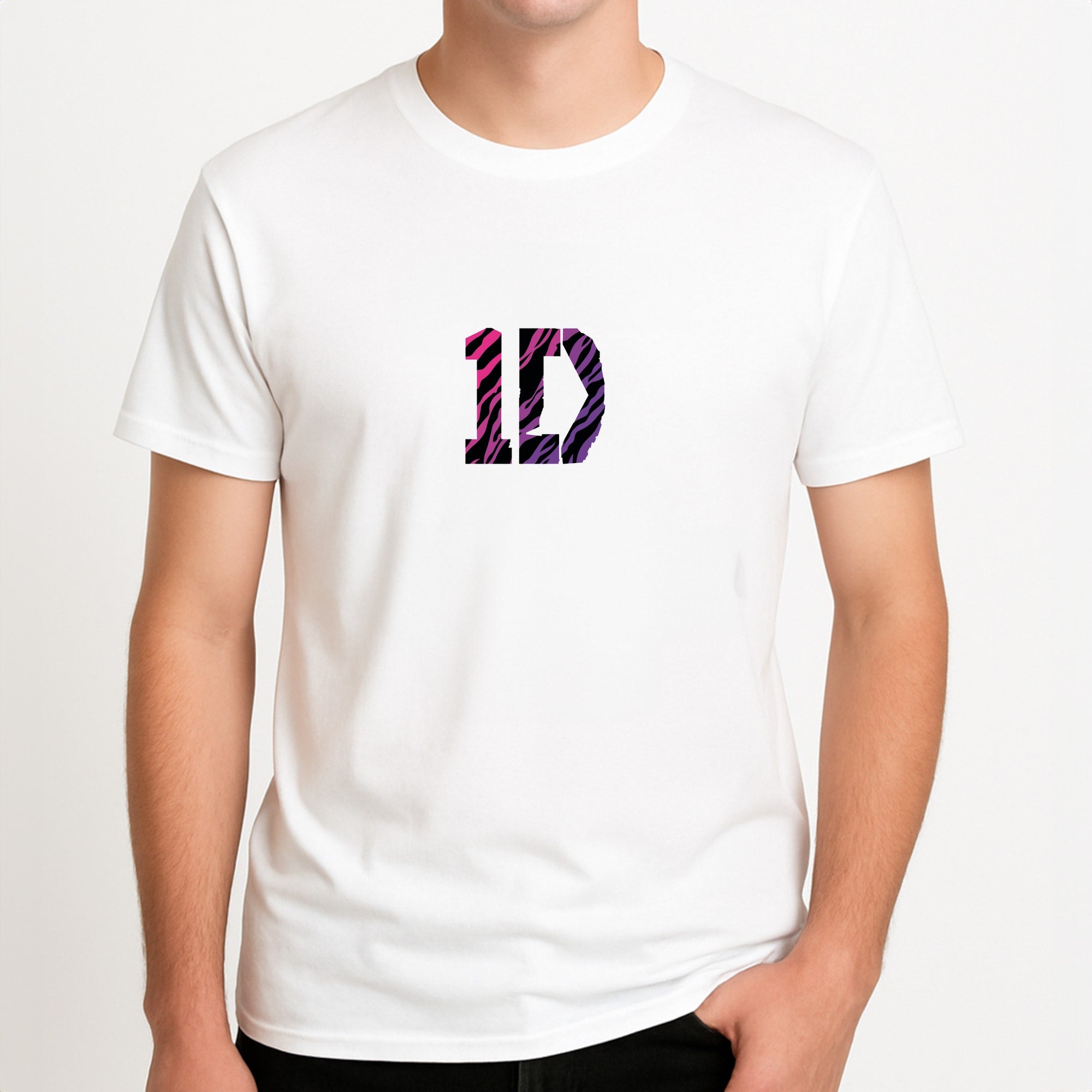 Zebra 1D Unisex T-Shirt, worn by a male model.