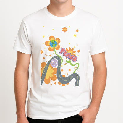 Peace - Cars Unisex T-Shirt, worn by a male model.