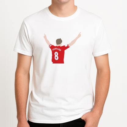 Gerrard - Football Unisex T-Shirt, worn by a male model.
