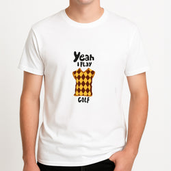 Yeah I play golf - Golf Unisex T-Shirt, worn by a male model.
