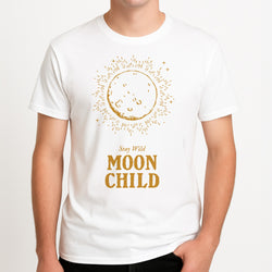 Stay Wild, Moon Child Unisex T-Shirt, worn by a male model.