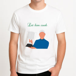 Let Him Cook Unisex T-Shirt, worn by a male model.