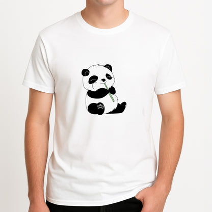 Vegan Panda Unisex T-Shirt, worn by a male model.