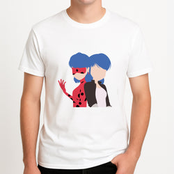 Marinette And Ladybug Unisex T-Shirt, worn by a male model.