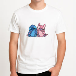 Best Friends - Pink Alien Unisex T-Shirt, worn by a male model.