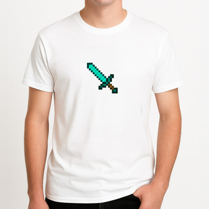 Diamond Sword - Mining Unisex T-Shirt, worn by a male model.