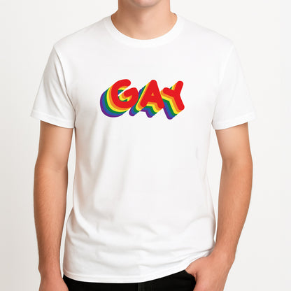 Gay Rainbow - Pride Unisex T-Shirt, worn by a male model.
