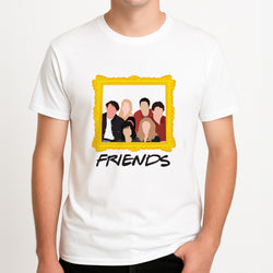 Cast Photo Frame Unisex T-Shirt, worn by a male model.