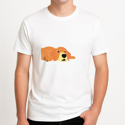 Laying and chilling - Dog Patterns Unisex T-Shirt, worn by a male model.