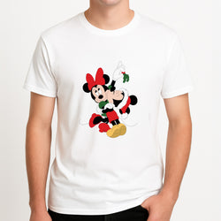 Mistletoe Fairytale Mice - Christmas Unisex T-Shirt, worn by a male model.