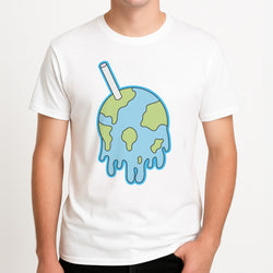 Straw - Juice Unisex T-Shirt, worn by a male model.