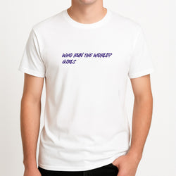 Who Run The World - Queen B Unisex T-Shirt, worn by a male model.