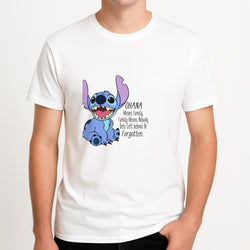 Ohana Means Family - Blue Alien Unisex T-Shirt, worn by a male model.