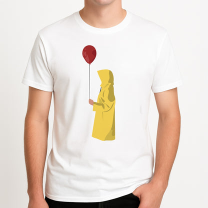 Holding Balloon - Clown Unisex T-Shirt, worn by a male model.