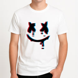 Blue Blur - White Helmet DJ Unisex T-Shirt, worn by a male model.