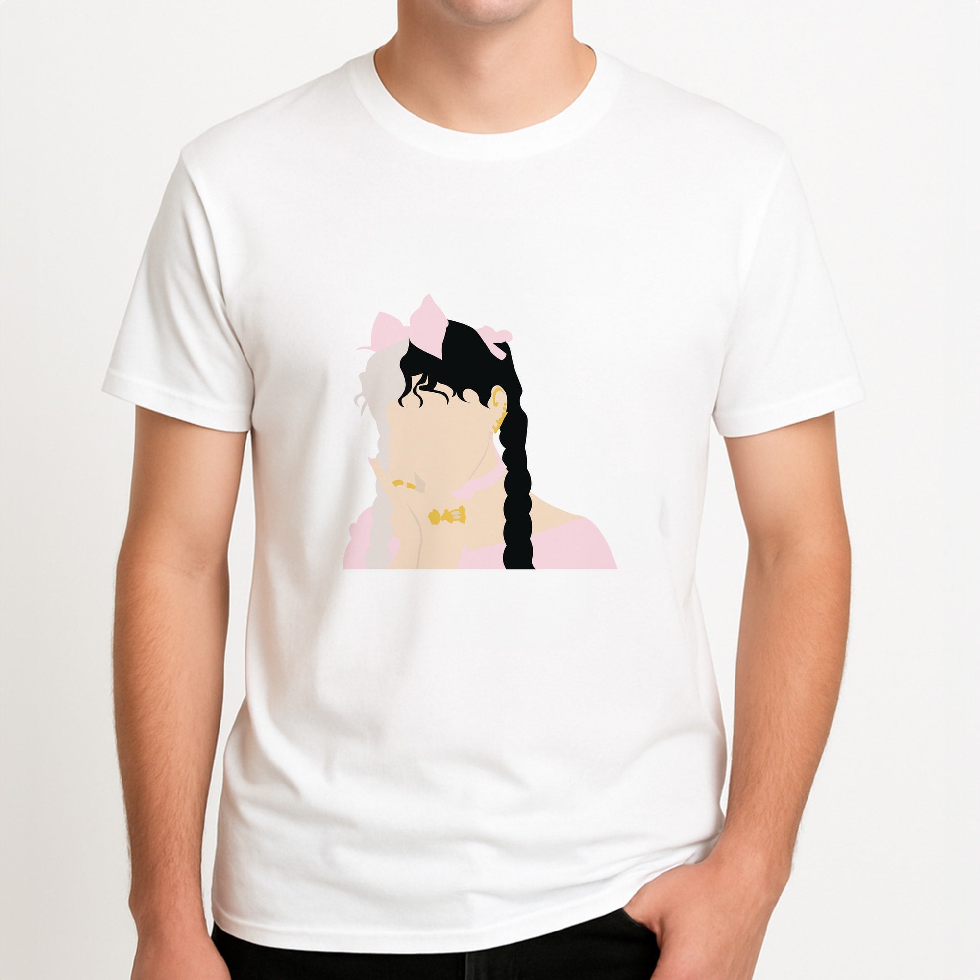 Bow Unisex T-Shirt, worn by a male model.