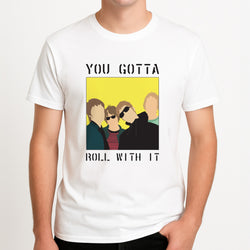 You Gotta Roll With It Unisex T-Shirt, worn by a male model.