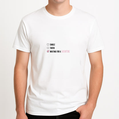 Waiting For A Salvatore - VD Unisex T-Shirt, worn by a male model.