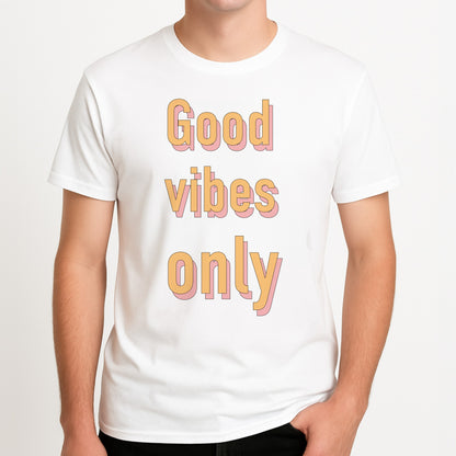 Good Vibes Only Unisex T-Shirt, worn by a male model.