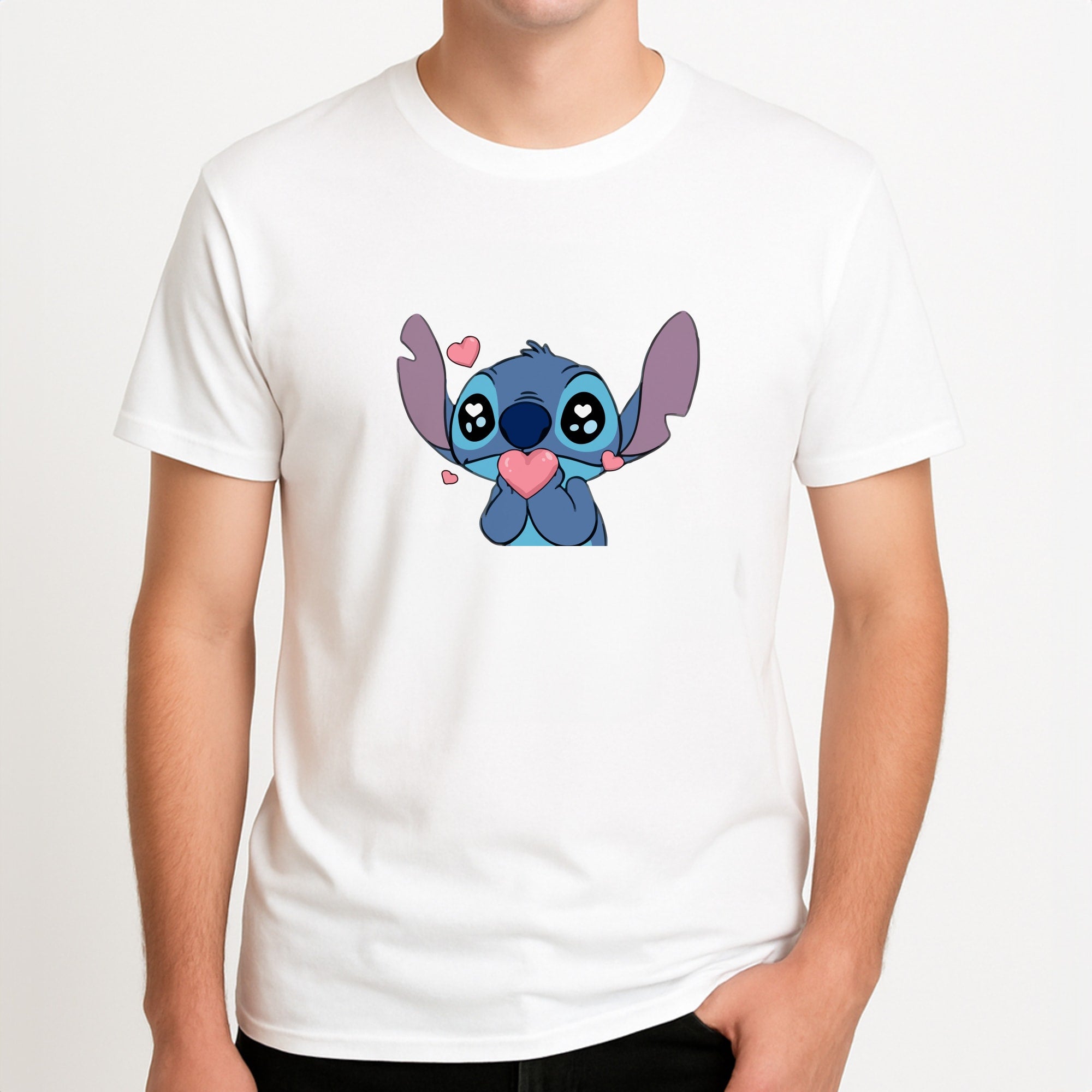 Cute Alien Blue Unisex T-Shirt, worn by a male model.