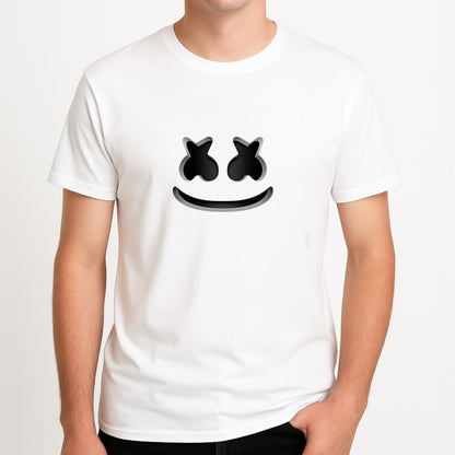 White Helmet DJ Helmet Unisex T-Shirt, worn by a male model.
