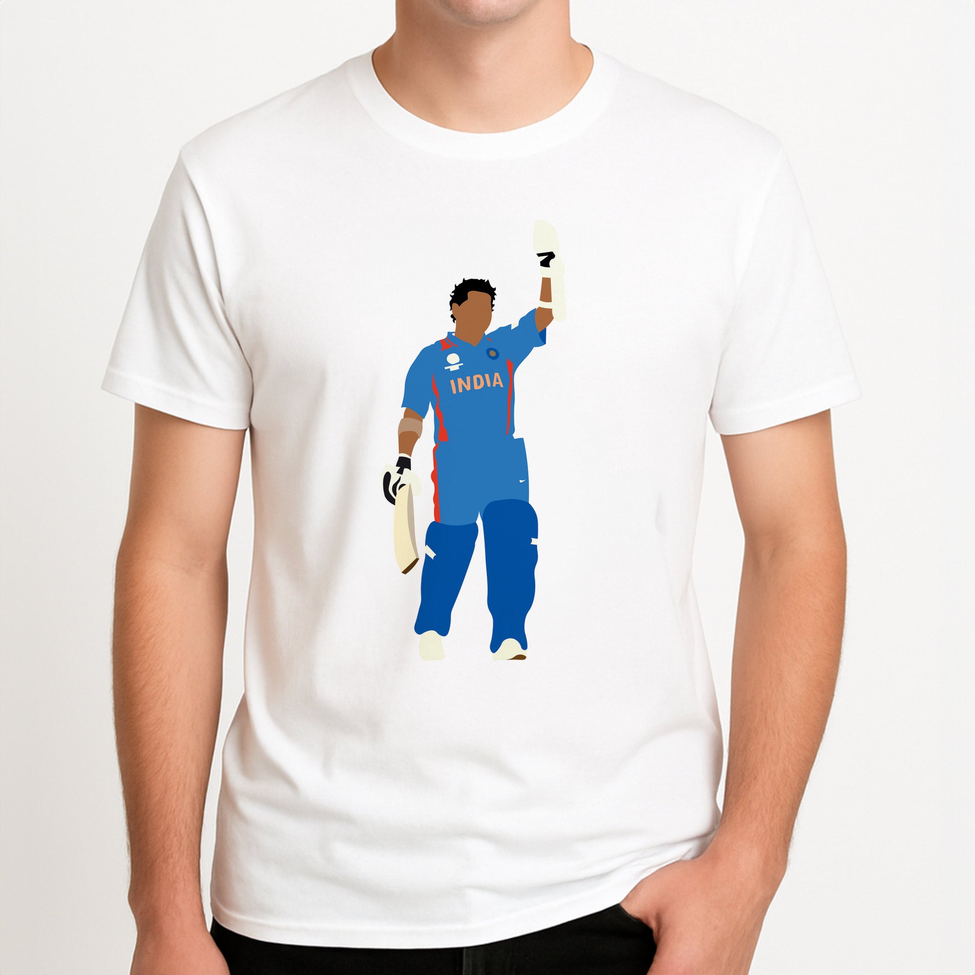 Tendulkar - Cricket Unisex T-Shirt, worn by a male model.