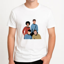 Characters Unisex T-Shirt, worn by a male model.