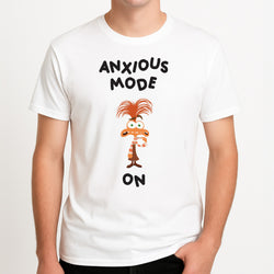 Anxious Mode On - Inside Out Unisex T-Shirt, worn by a male model.