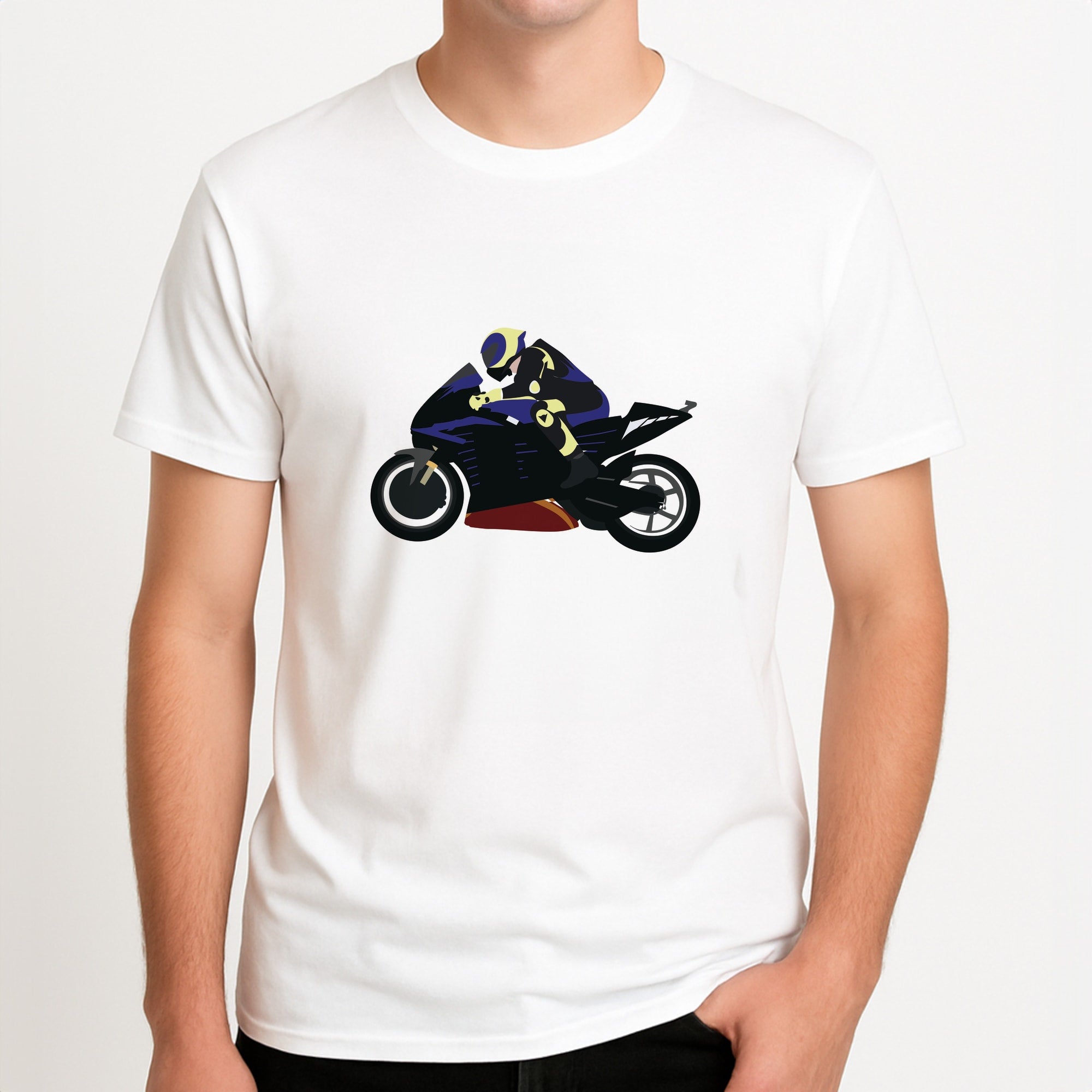 Purple Motorbike - Motorbike Unisex T-Shirt, worn by a male model.