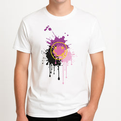 Pink Graffiti - Skate Aesthetic  Unisex T-Shirt, worn by a male model.
