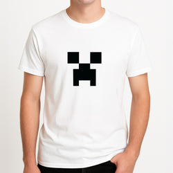 Creeper Face - Mining Unisex T-Shirt, worn by a male model.