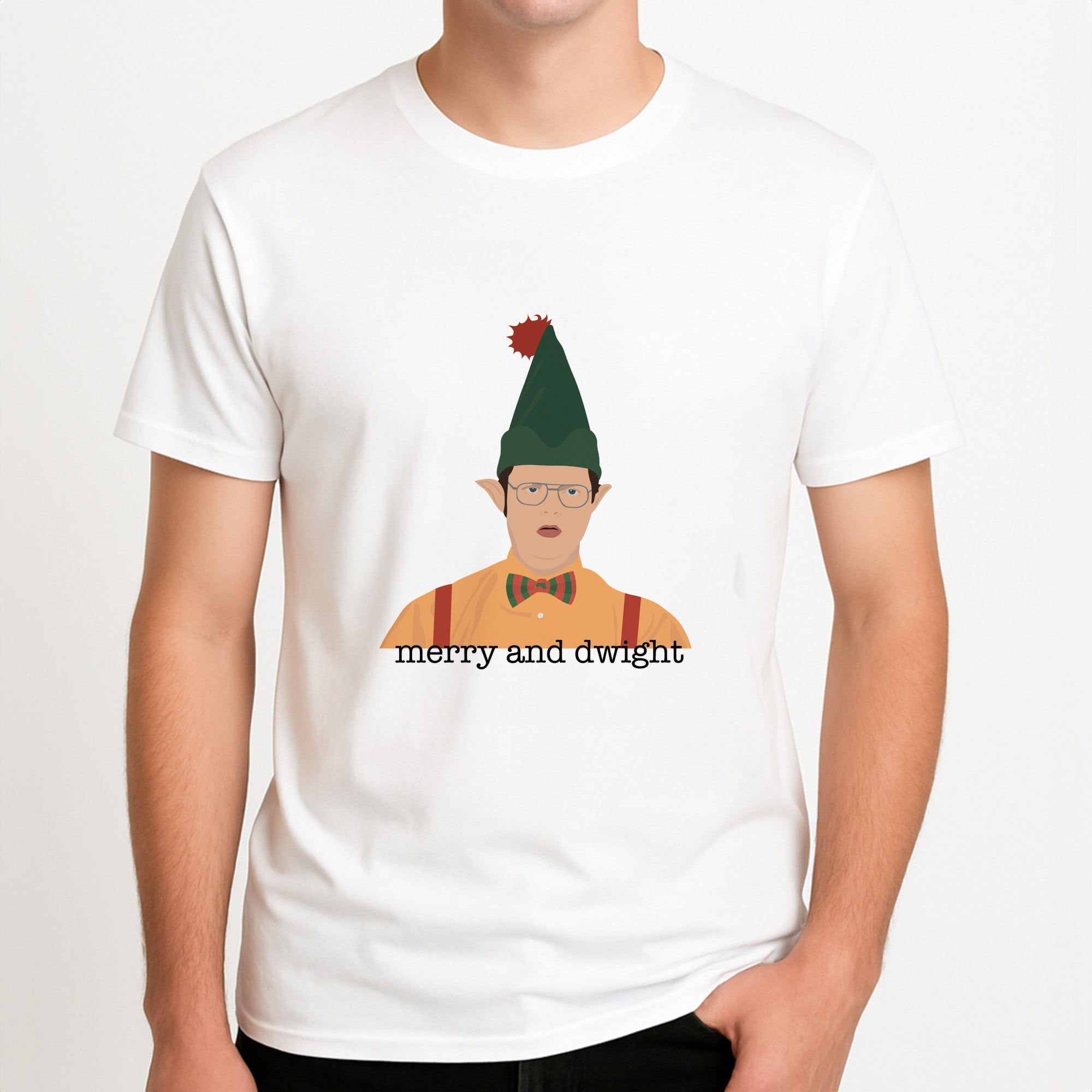 Merry And Dwight Unisex T-Shirt, worn by a male model.