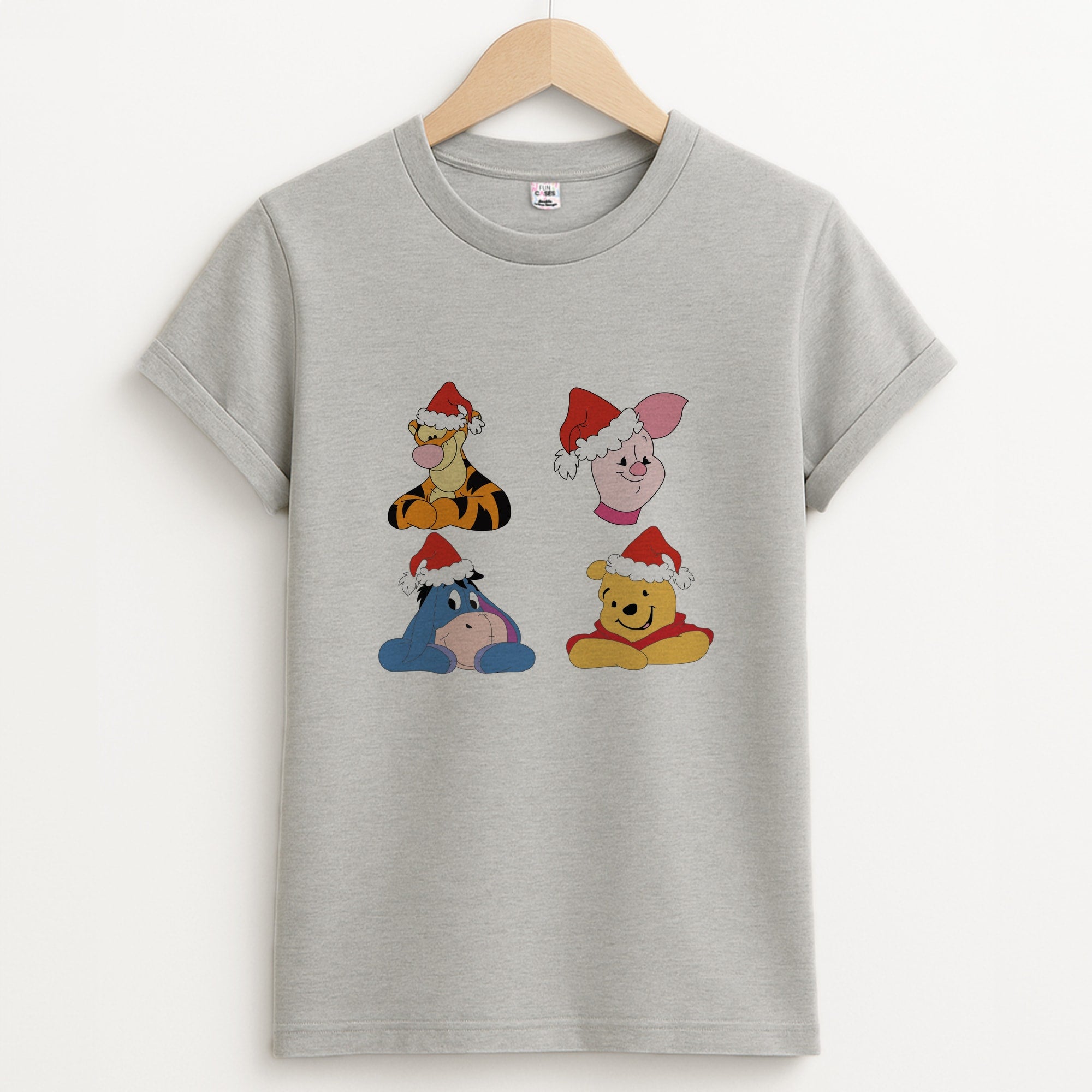 Bear, Tiger, Donkey and Pig Pattern Christmas Unisex Grey T-Shirt