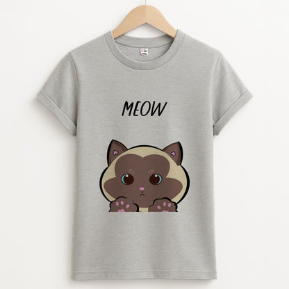 Meow Green - Cats Unisex Grey T-Shirt
