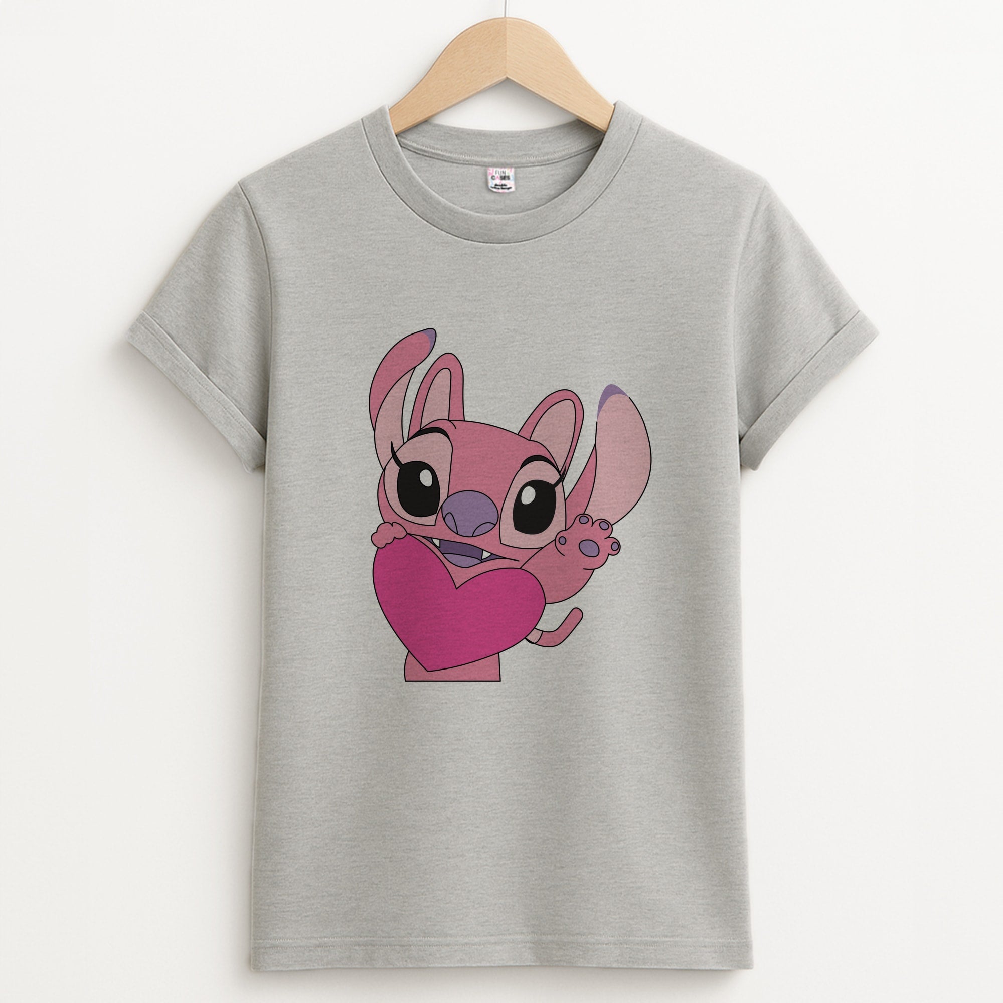 Holding Heart - Pink Alien Unisex Grey T-Shirt