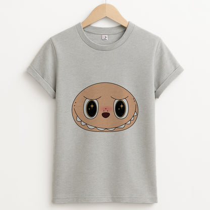 Cute Brown Monster Face Unisex Grey T-Shirt