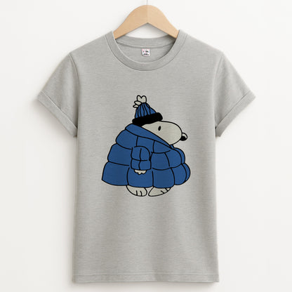 Cartoon Beagle Puffer Jacket Blue Unisex Grey T-Shirt