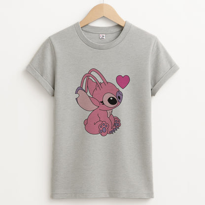Love Heart Pattern - Pink Alien Unisex Grey T-Shirt