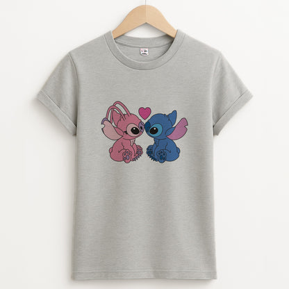 Angel And Blue Alien - Pink Alien Unisex Grey T-Shirt